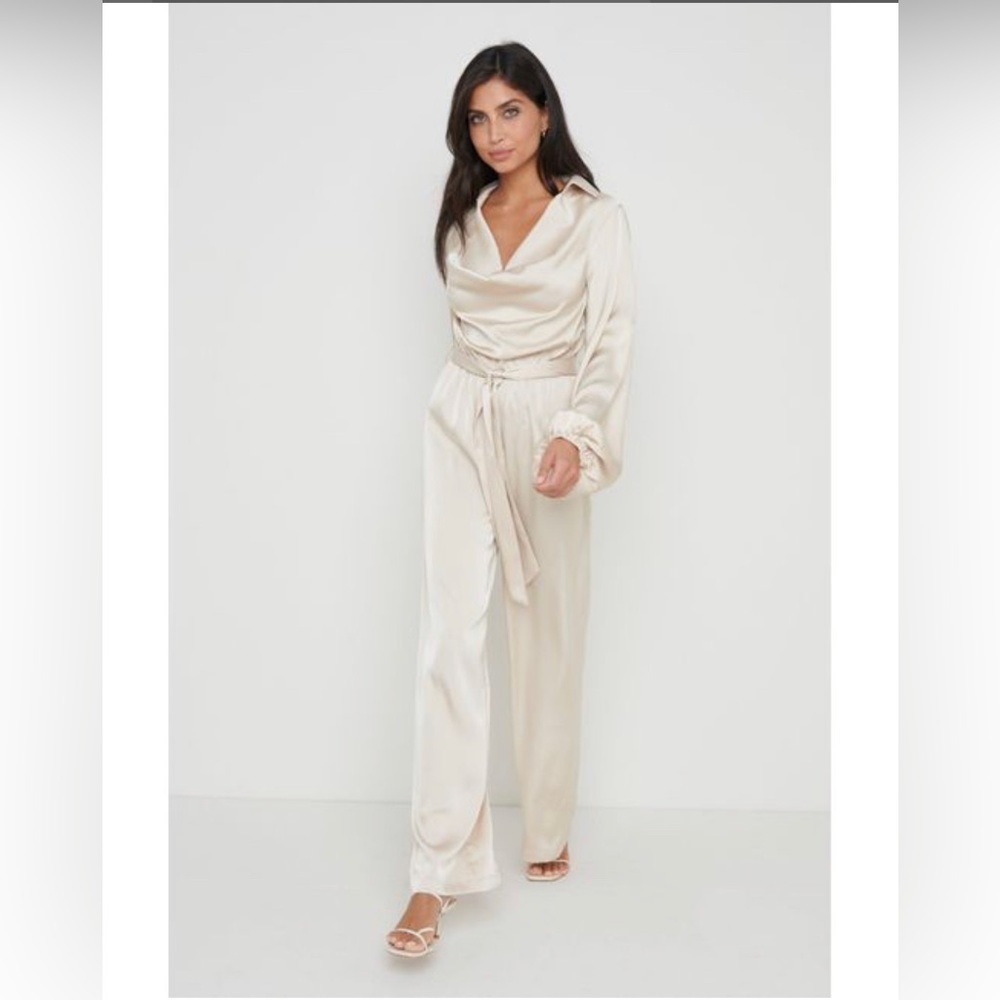 Orla Satin Cowl Neck Jumpsuit - Oyster